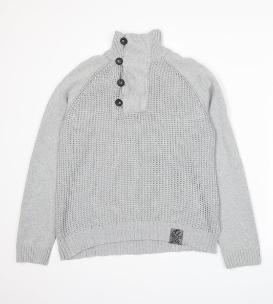 Preworn Mens Grey  Knit Henley Jumper Size S