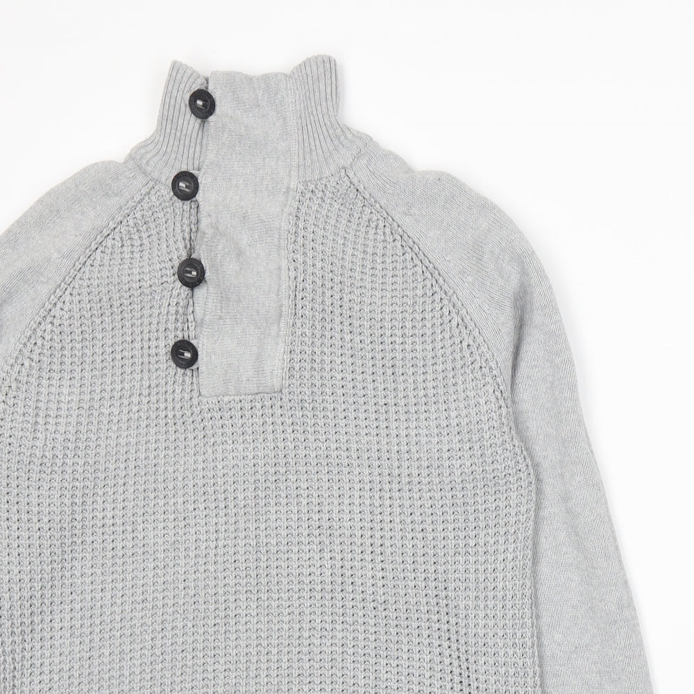 Preworn Mens Grey  Knit Henley Jumper Size S