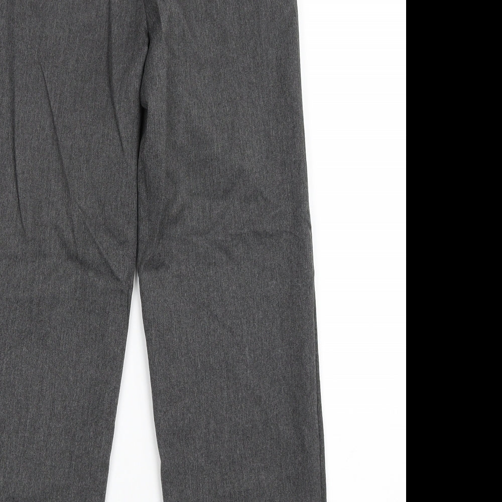 Brand and care label for Top Class boys’ grey trousers, size 9, years