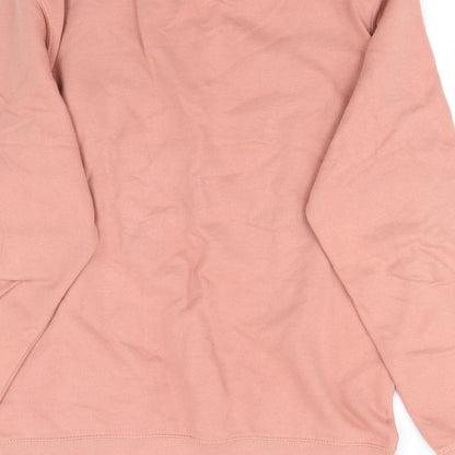 Brand and care label for Preworn women’s pink jumper, size M