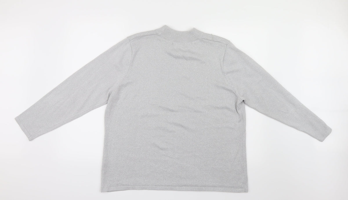Back view of Bonmarché women’s grey geometric knit jumper, size L