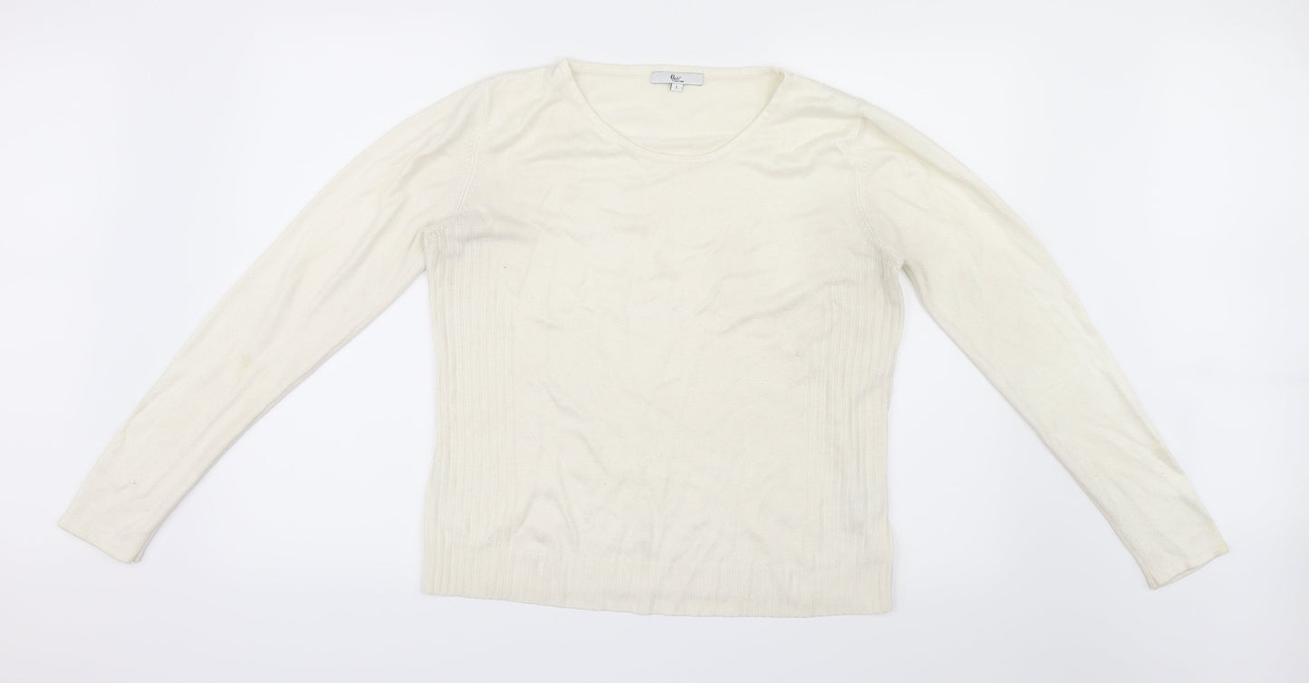 Kliss Womens White  Knit Pullover Jumper Size L