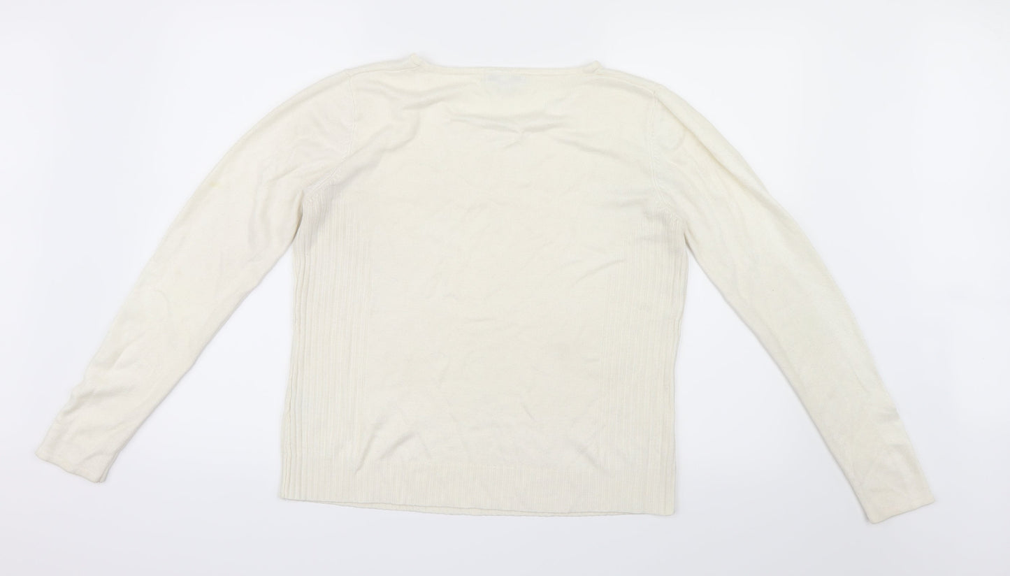 Kliss Womens White  Knit Pullover Jumper Size L