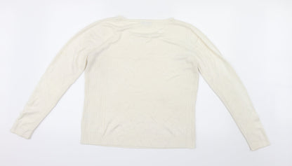 Kliss Womens White  Knit Pullover Jumper Size L