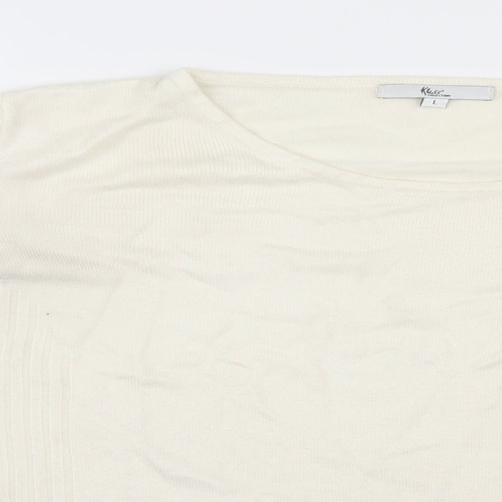 Kliss Womens White  Knit Pullover Jumper Size L
