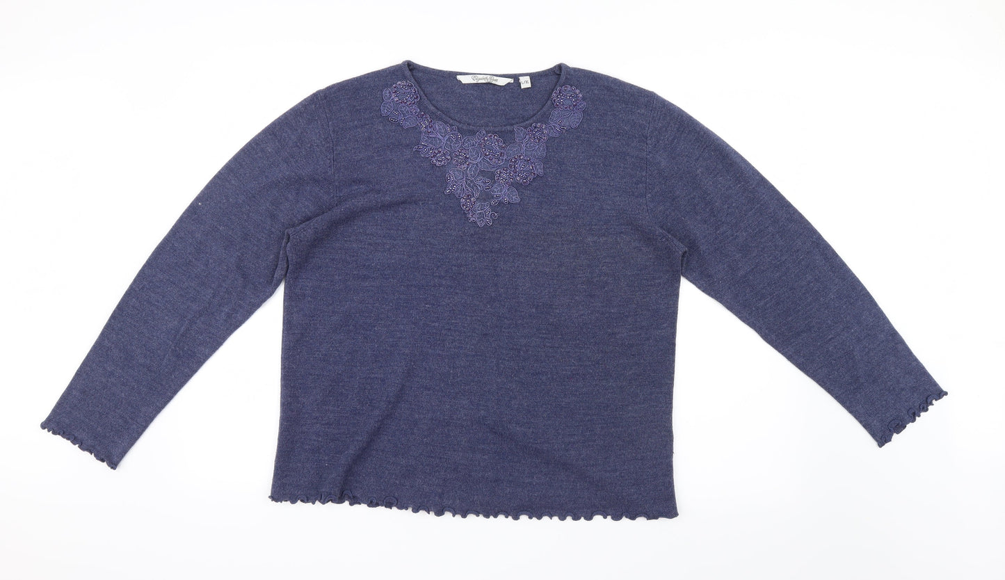 Elizabeth Scott  Womens Blue Geometric Knit Pullover Jumper Size L