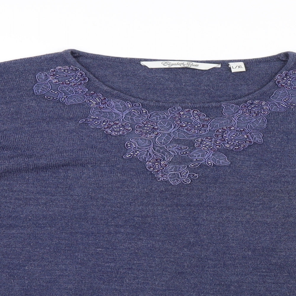Elizabeth Scott  Womens Blue Geometric Knit Pullover Jumper Size L