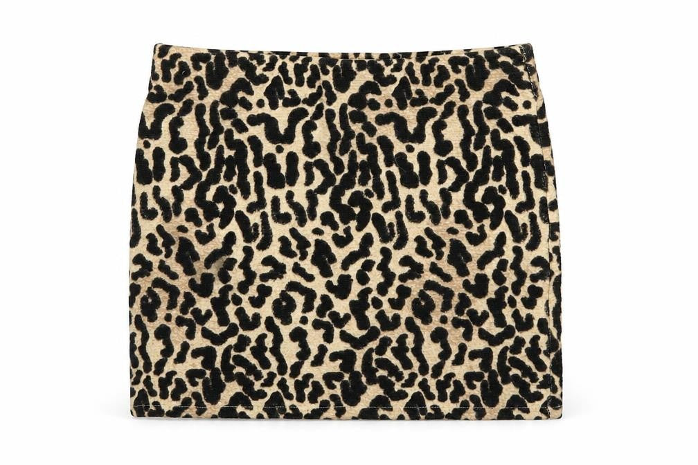 Front view of Zara women’s black animal print straight & pencil skirt, size UK 27, in - leopard print
