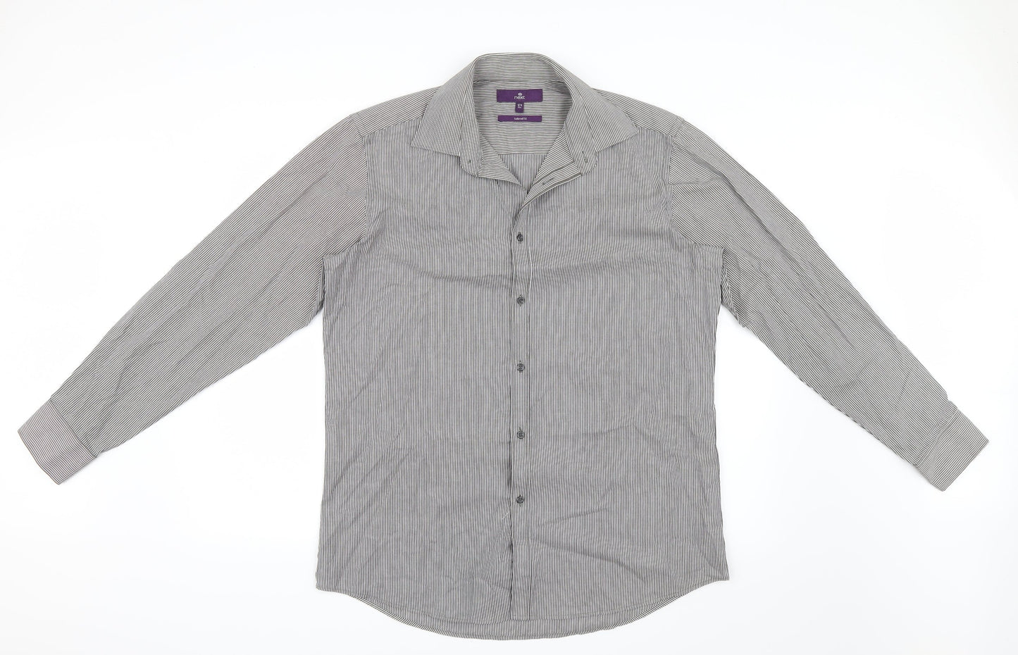 Mens UK Size 16 NEXT Grey  Button-Up Long Sleeve Casual Shirt