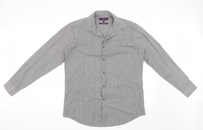 Mens UK Size 16 NEXT Grey  Button-Up Long Sleeve Casual Shirt