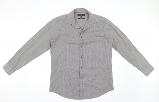 Mens UK Size 16 NEXT Grey  Button-Up Long Sleeve Casual Shirt