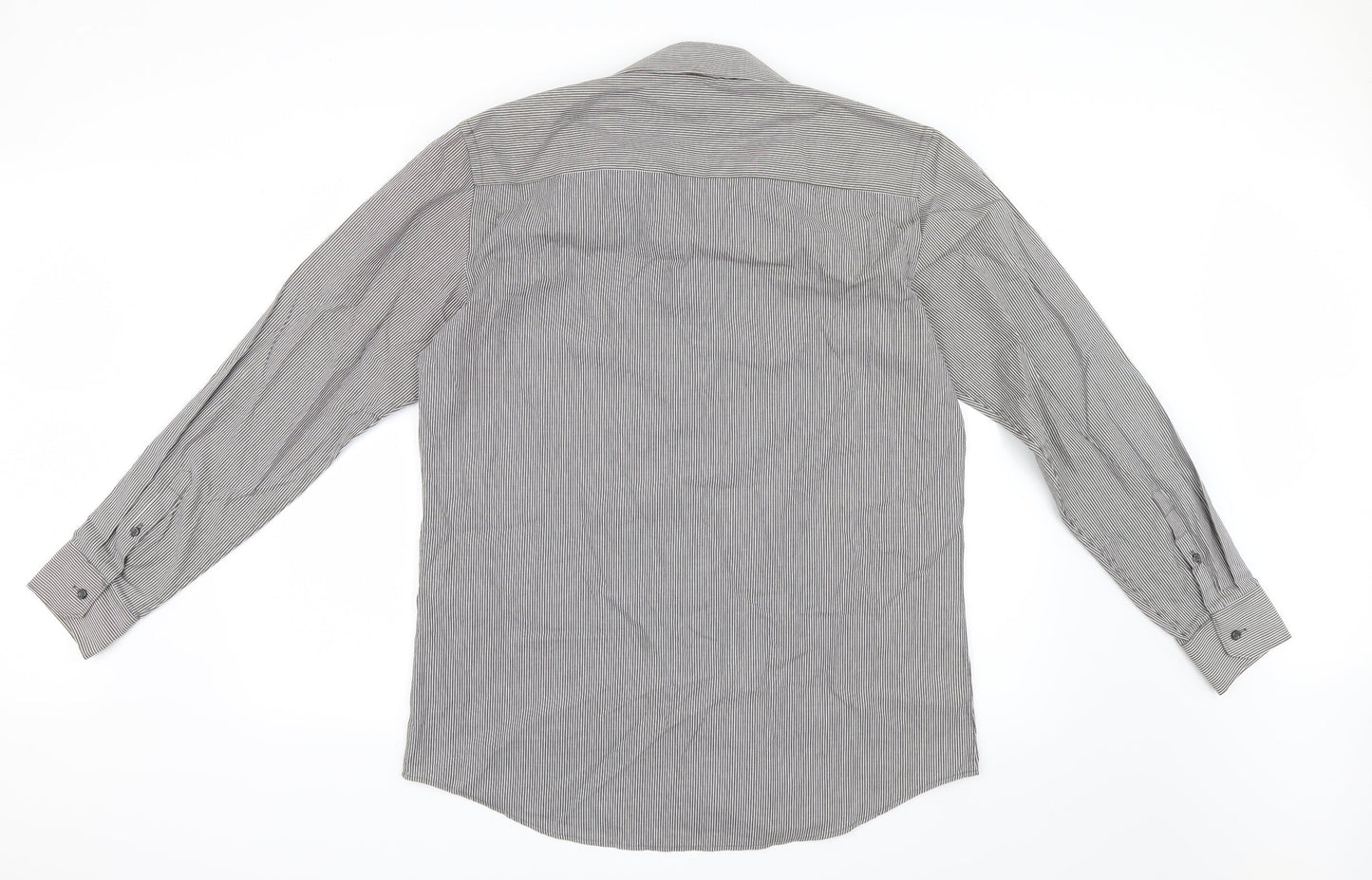 Mens UK Size 16 NEXT Grey  Button-Up Long Sleeve Casual Shirt