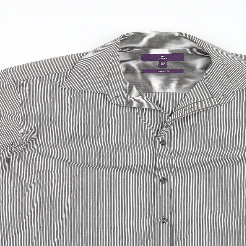 Mens UK Size 16 NEXT Grey  Button-Up Long Sleeve Casual Shirt
