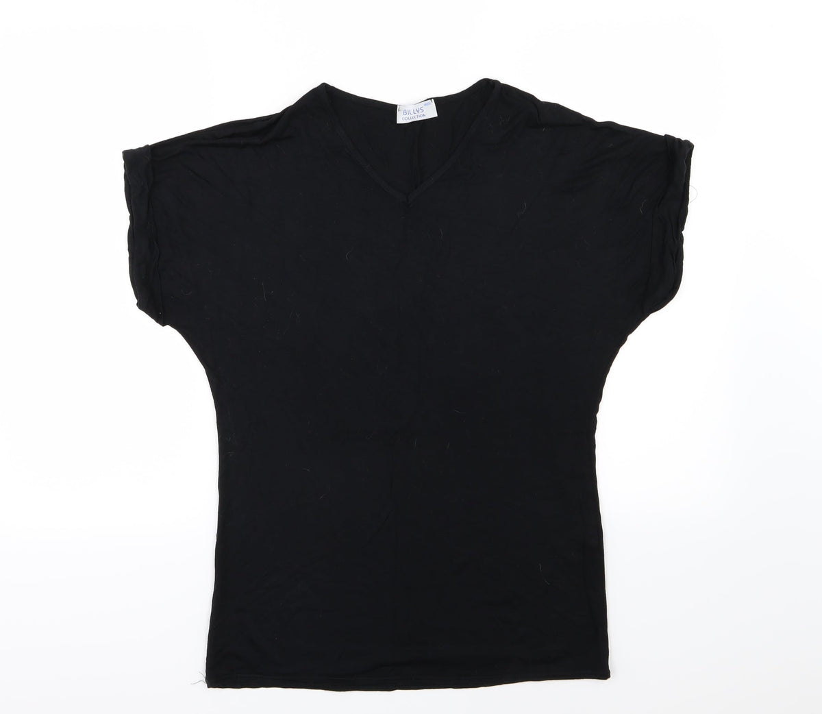 Additional front view of Billys Collection women’s black jersey basic t-shirt, size UK 20