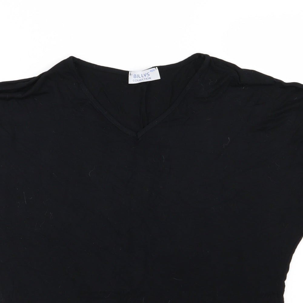 Close-up detail of Billys Collection women’s black jersey basic t-shirt, size UK 20