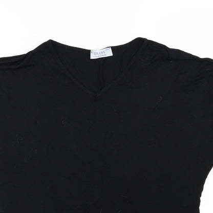 Close-up detail of Billys Collection women’s black jersey basic t-shirt, size UK 20