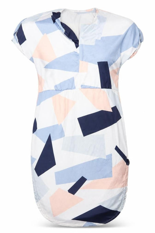 Front view of women’s multicoloured geometric t-shirt dress, size S
