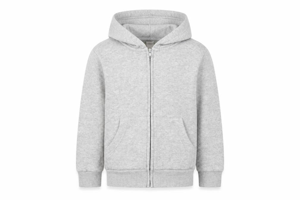 Front view of H&M boys’ grey full zip hoodie, size 6-7, years