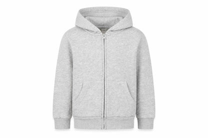 Front view of H&M boys’ grey full zip hoodie, size 6-7, years