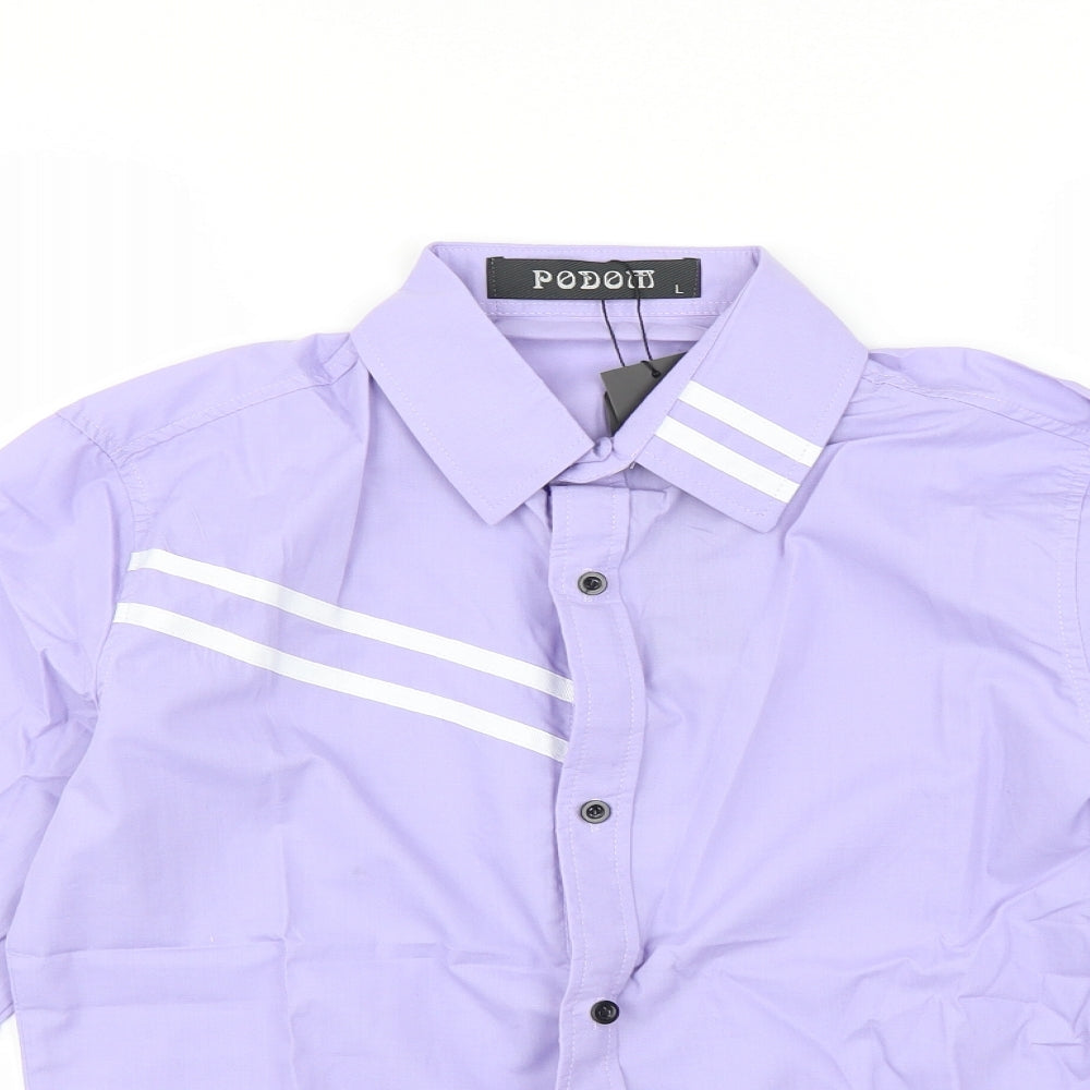 Mens UK Size L PODOM Purple  Button-Up Long Sleeve Casual Shirt