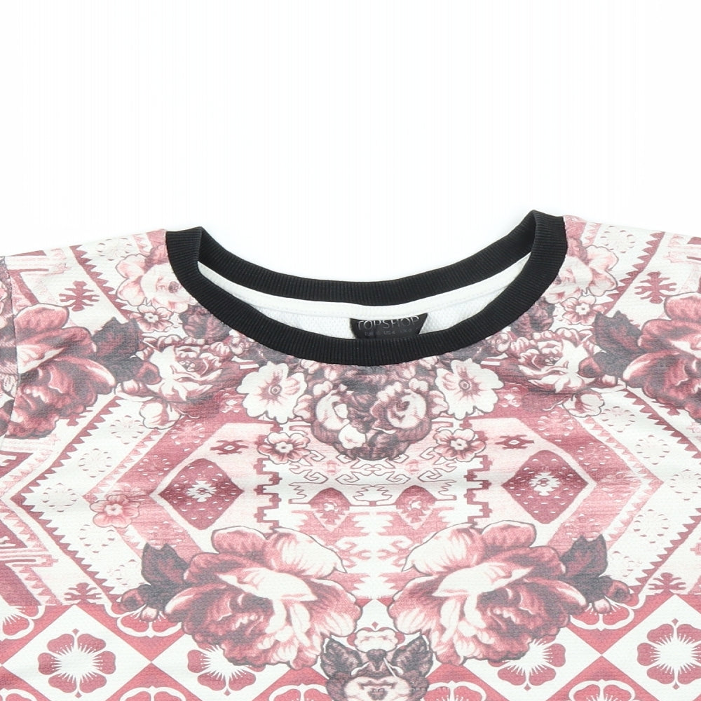 Topshop Womens Pink Floral  Basic T-Shirt Size 8  - CROPPED
