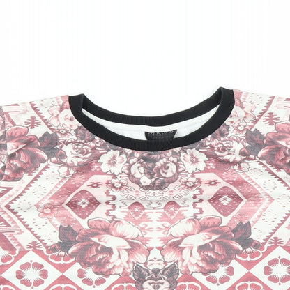 Topshop Womens Pink Floral  Basic T-Shirt Size 8  - CROPPED