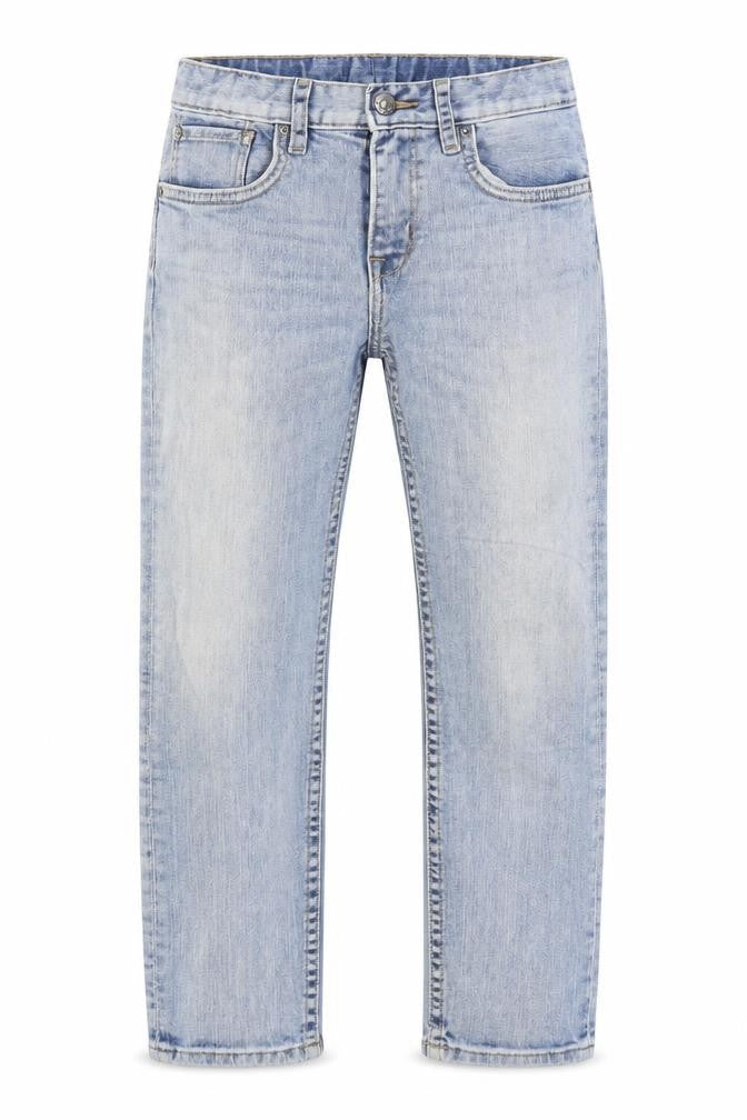 Front view of H&M boys’ blue denim straight jeans, size S