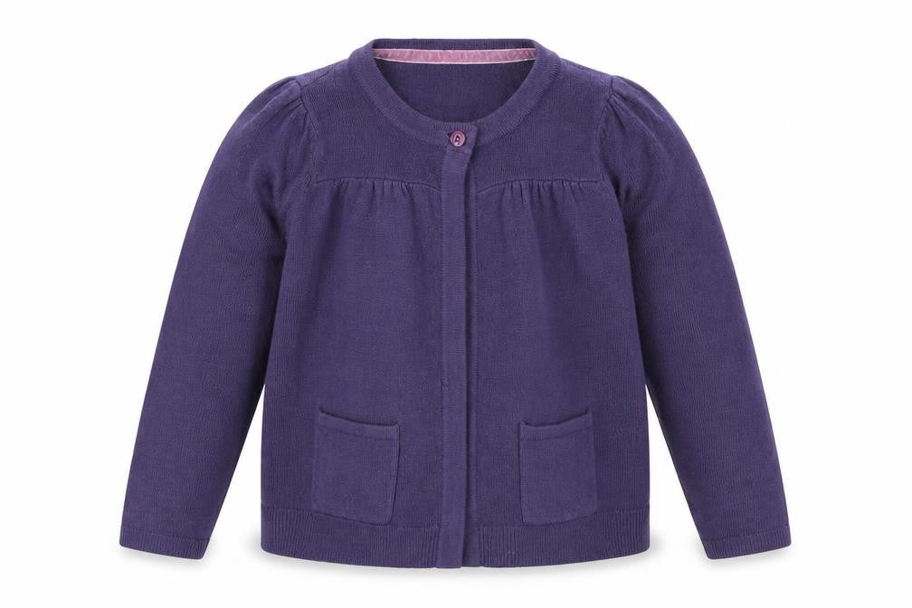 Front view of John Lewis girls’ purple cape jumper, size 3, years