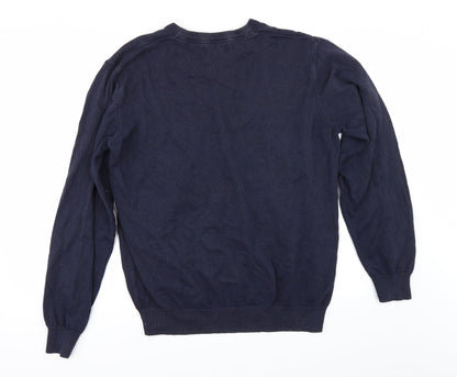 Back view of St Bernard men’s blue jumper, size L