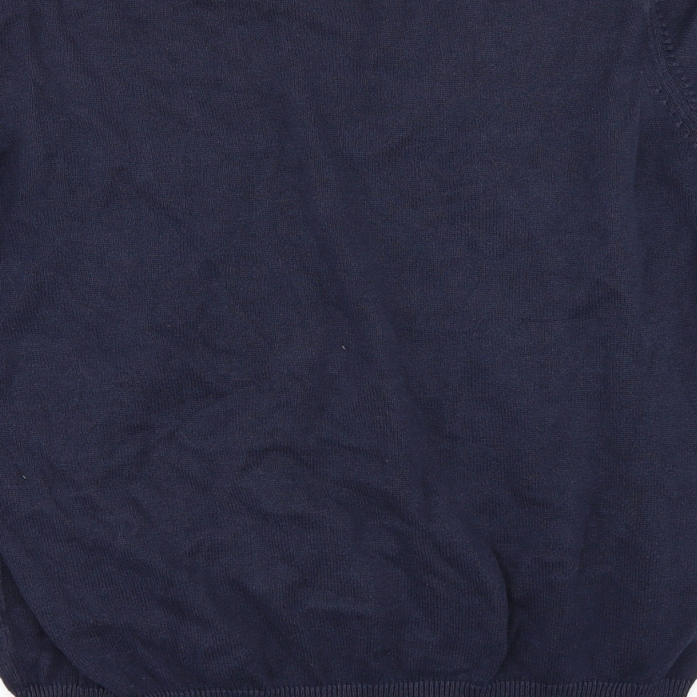 Brand and care label for St Bernard men’s blue jumper, size L