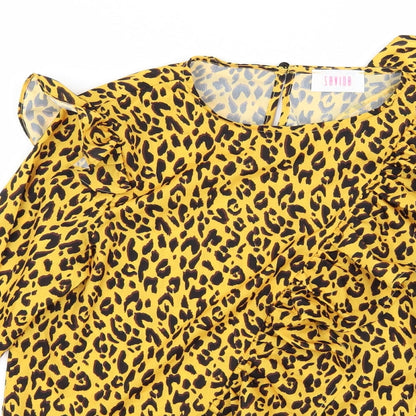 Savida` Womens Yellow Animal Print  Tunic Blouse Size XS