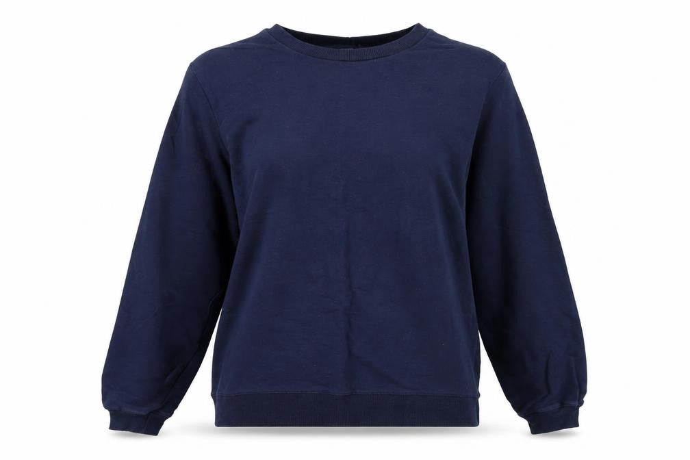 Front view of ASOS women’s blue pullover sweatshirt, size UK 12
