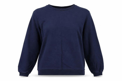 Front view of ASOS women’s blue pullover sweatshirt, size UK 12