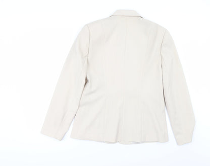 Back view of Liquid women’s beige striped jacket suit jacket, size UK 14