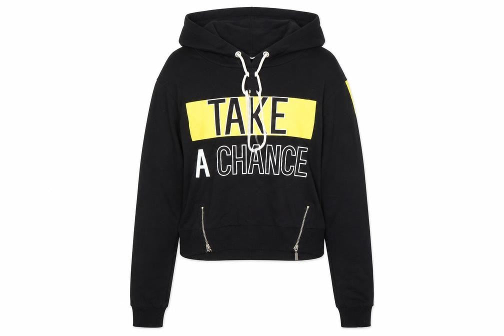 Front view of sellect women’s black pullover hoodie, size UK 10