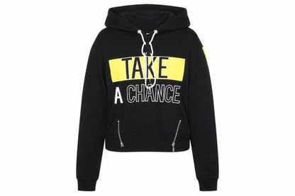Front view of sellect women’s black pullover hoodie, size UK 10