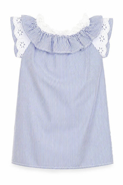 Front view of Boohoo girls’ blue striped shift, size 8, years