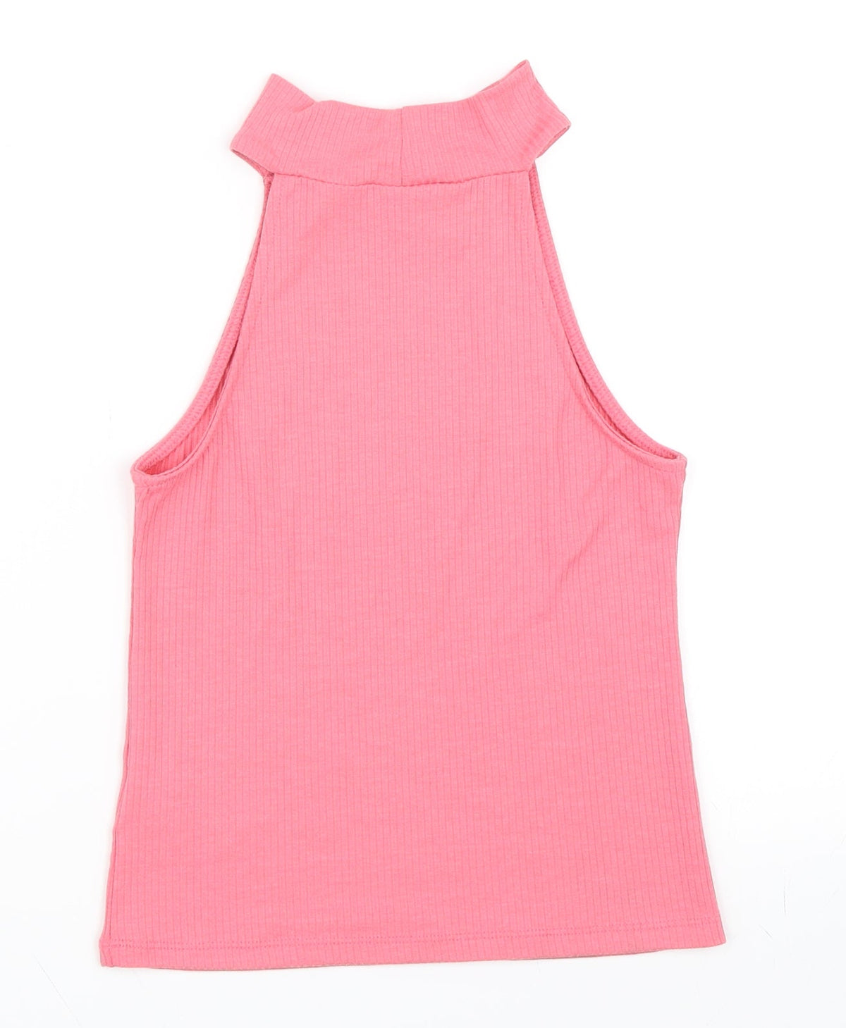 Back view of Pink Woman women’s pink basic tank, size S