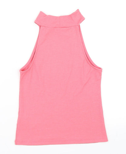Back view of Pink Woman women’s pink basic tank, size S