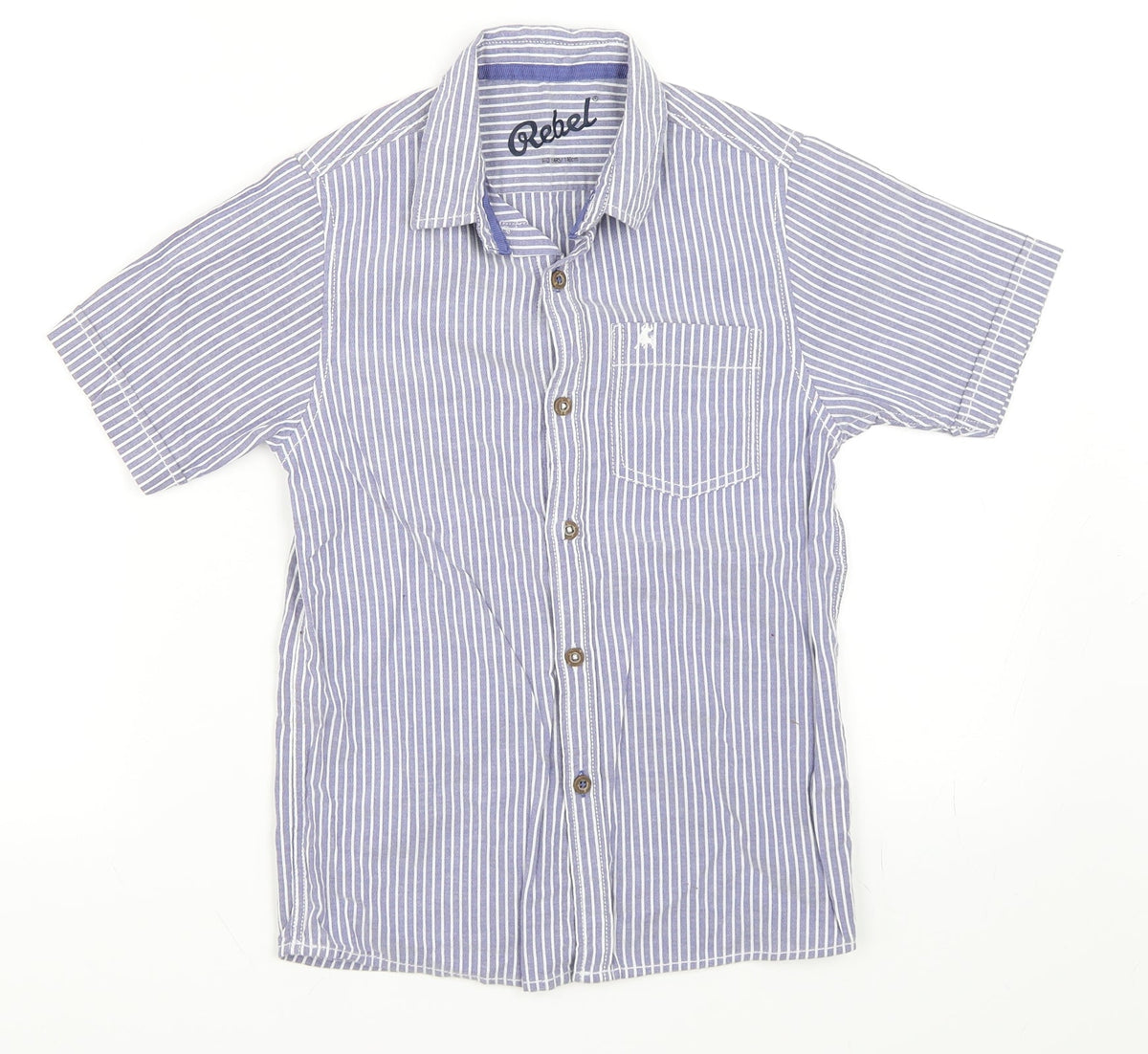 Additional front view of Rebel boys’ blue striped basic button-up, size 9-10, years