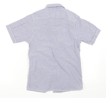 Back view of Rebel boys’ blue striped basic button-up, size 9-10, years