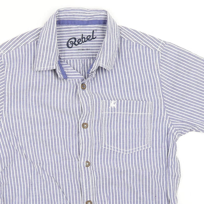 Close-up detail of Rebel boys’ blue striped basic button-up, size 9-10, years