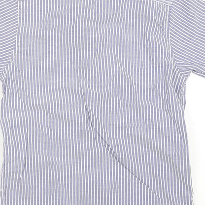 Brand and care label for Rebel boys’ blue striped basic button-up, size 9-10, years