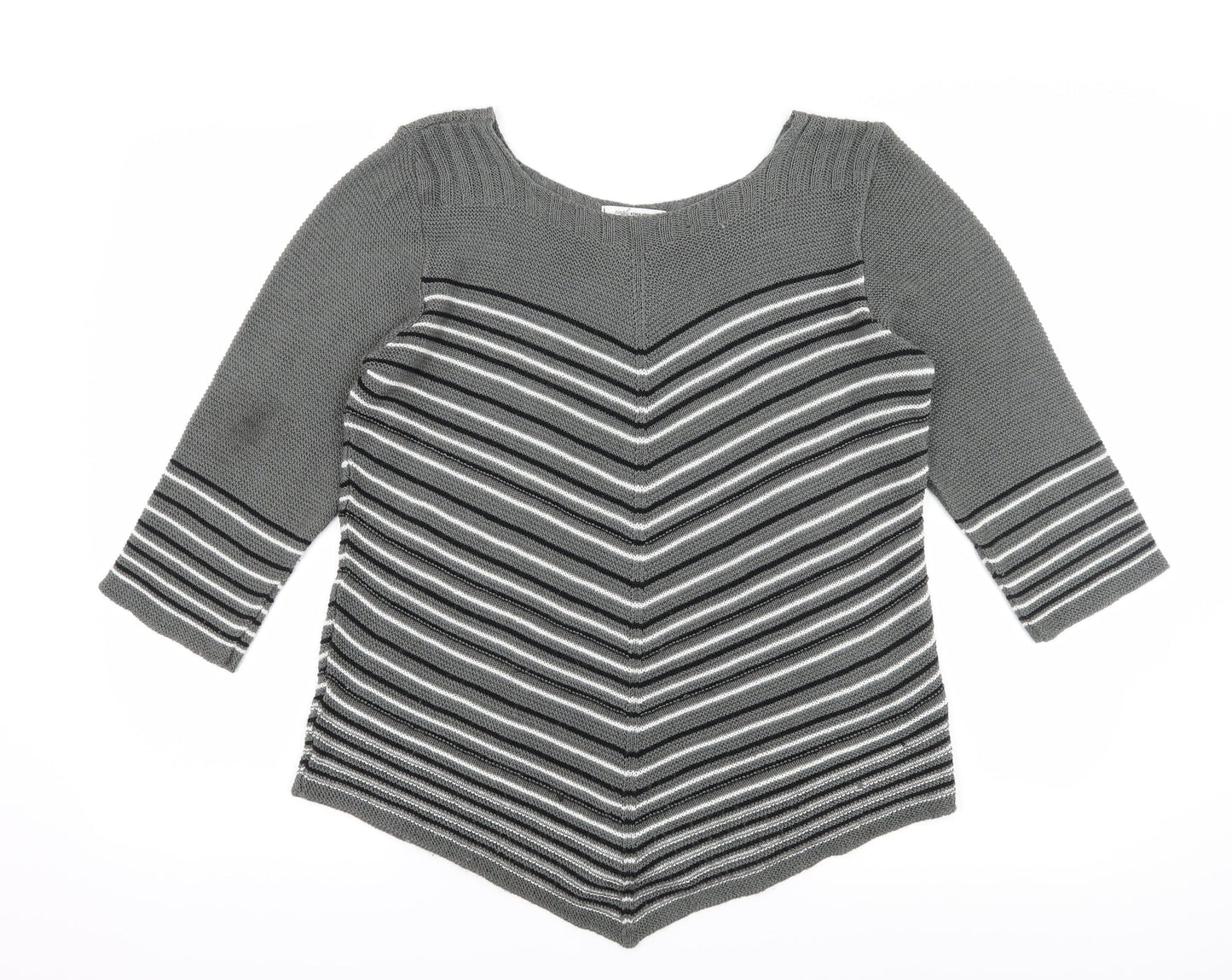 Simply Stock Shop Womens Grey Striped Knit Pullover Jumper Size L