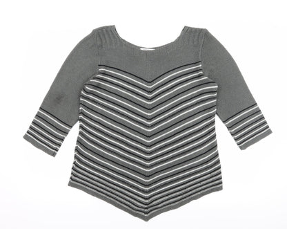 Simply Stock Shop Womens Grey Striped Knit Pullover Jumper Size L