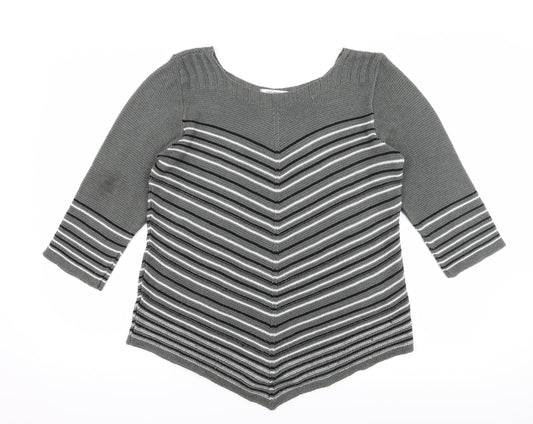 Simply Stock Shop Womens Grey Striped Knit Pullover Jumper Size L