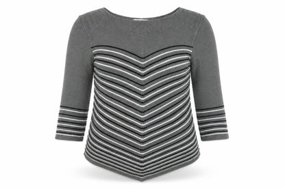 Front view of Simply Stock Shop women’s grey striped knit jumper, size L