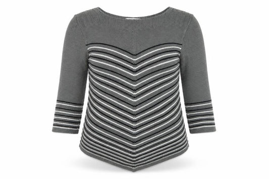 Front view of Simply Stock Shop women’s grey striped knit jumper, size L