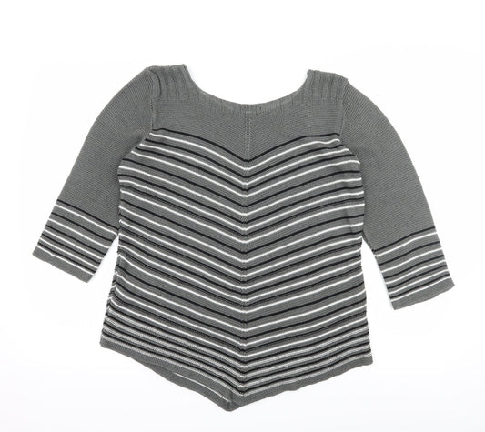 Simply Stock Shop Womens Grey Striped Knit Pullover Jumper Size L