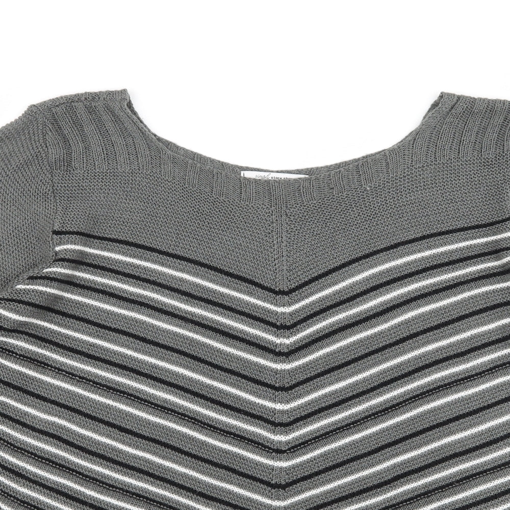 Simply Stock Shop Womens Grey Striped Knit Pullover Jumper Size L